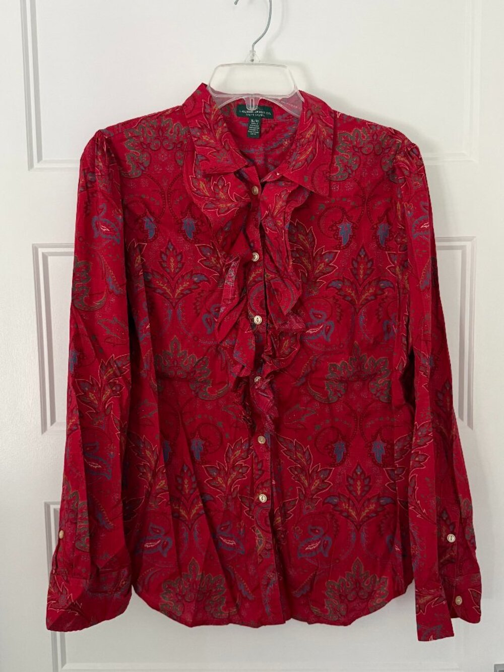 Lauren Jeans - Red Paisley Ruffled Shirt - XL